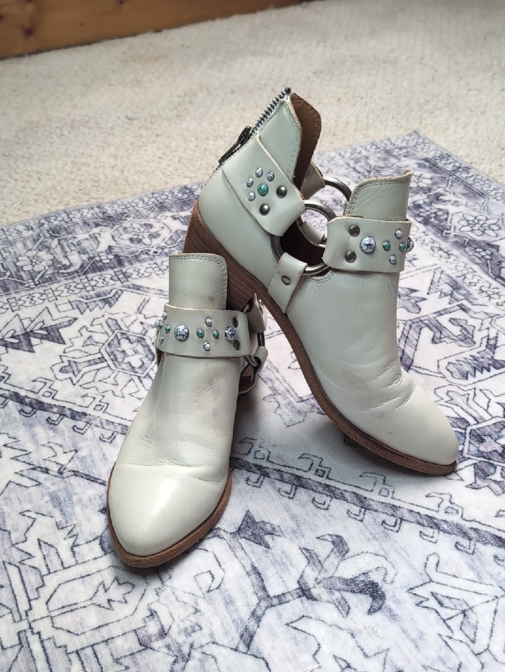 Frye Studded Cutout Ankle Booties in Cream